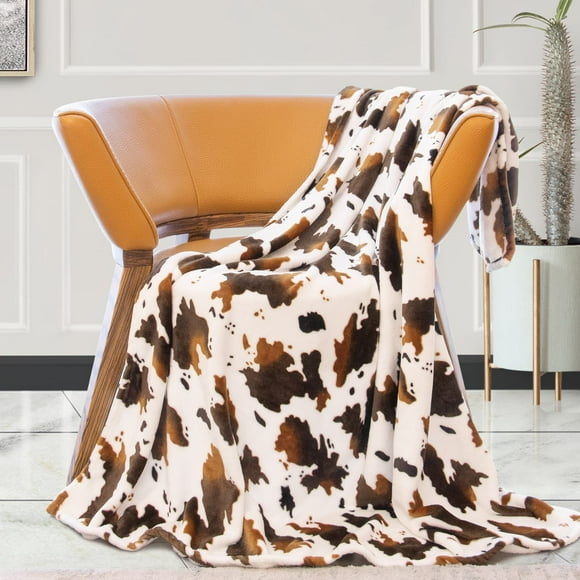 Cow Print Blanket Fleece Flannel Fuzzy Lightweight Travel Blankets Soft Warm Plush Brown Throw Blanket Cozy All-Season Couch Cow Blankets and Throws for Baby Kids Girls Boys Teens Gift 50x60 inch