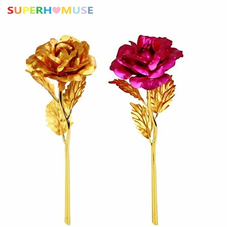 SUPERHOMUSE Plated Golden Rose Flower for Women, 24K Gold Artificial Flowers Party Favors - Best Gift for Valentine's/Mother's/Anniversary/Birthday Day (with Packing