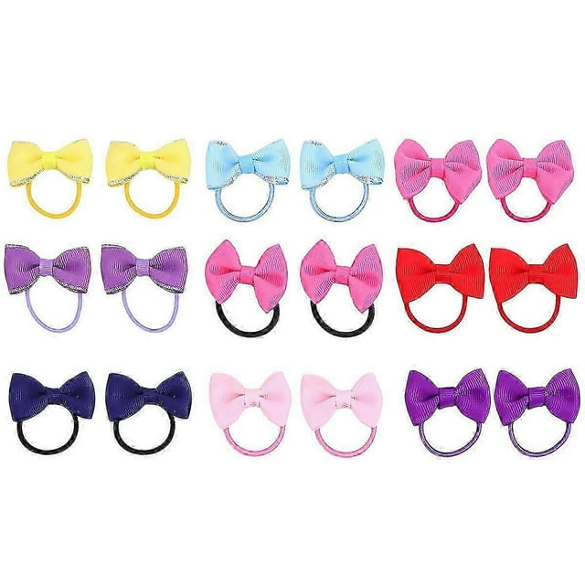 18pcs Boutique Hair Bows Elastic Tie Rubber Band Ribbon Hair Bands Pigtail Hair Bows Elastic Ponytail Holder for Babies Girls Toddlers Kids Children (