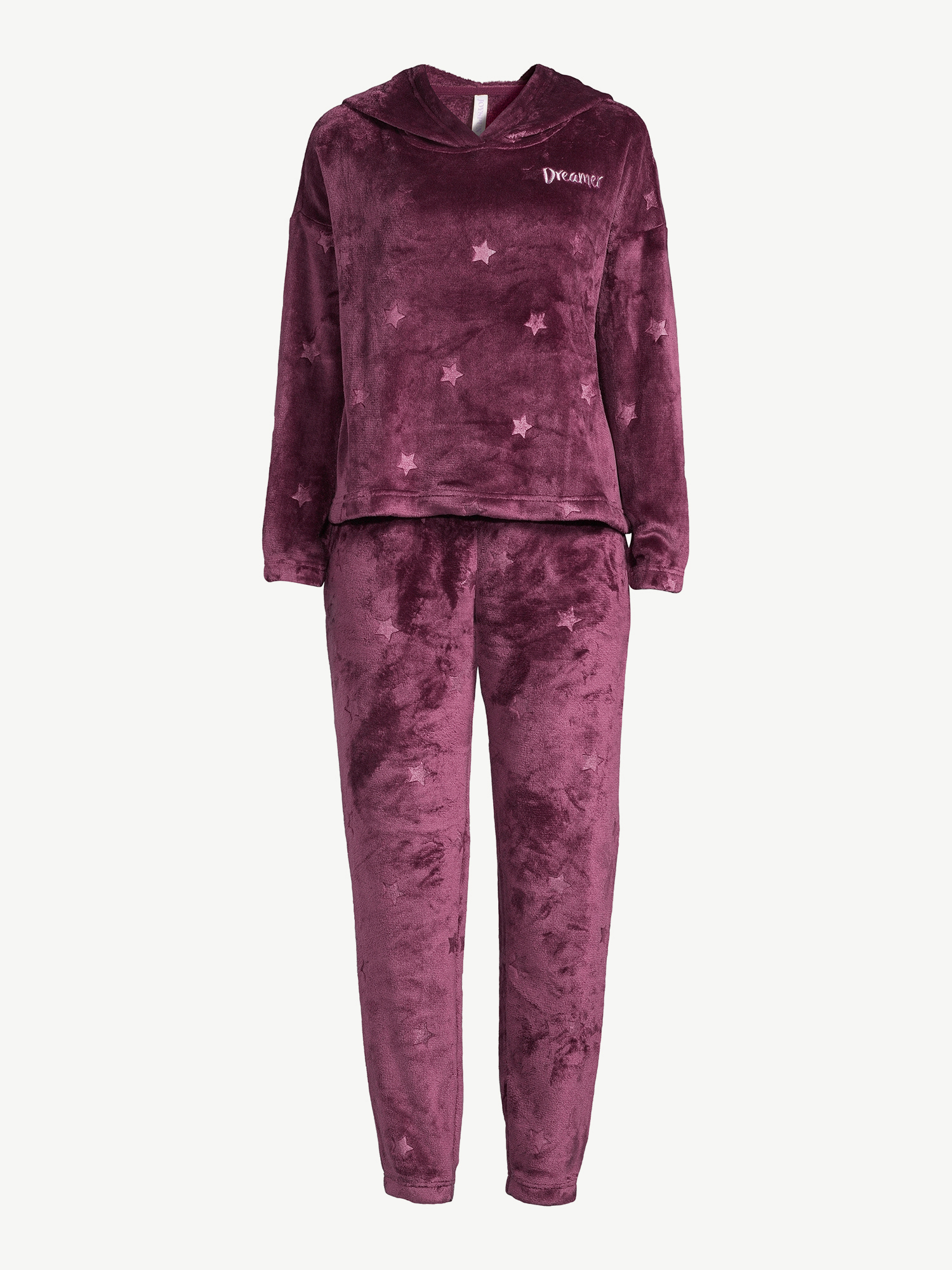 Joyspun Women's Star Print Plush Hoodie and Pants Pajama Set, 2-Piece ...