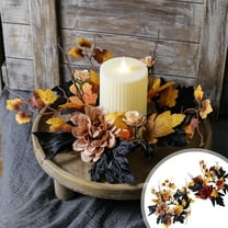 Xuniizn Halloween Candle Rings, Fall & Halloween Wreaths for Front Door - Artificial Flowers Purple And Silk Fake Maple Leaves Wreaths for Party Home Table Centerpieces Halloween Decorations Indoor