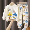 thumbnail image 2 of NOLDARES Little Toddler Boys Pajamas Truck Cotton Long Sleeve 2 Piece Sleepwear Cool Print Soft Pjs for Kids,Yellow,6-12 M, 2 of 5