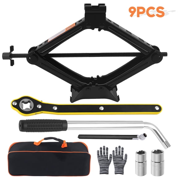 Hyindoor 2 Ton (4409 lbs) Car Jack Lift Kit Scissor Jack 9PCS Car Emergency Kit Tire Jack Tool Kit for Car SUV Truck MPV