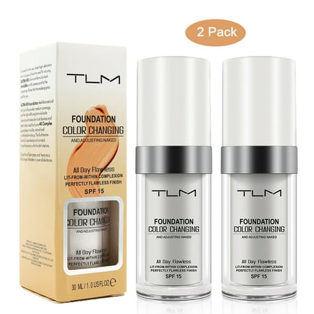 TLM Color Changing Foundation, All Day Flawless Finish color changing makeup Cover Cream SPF 15 (2 Pcs)