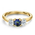 thumbnail image 3 of Gem Stone King 18K Yellow Gold Plated Silver Blue Mystic Topaz and White Topaz Engagement Ring for Women | 1.16 Cttw | Round 5MM | Gemstone November Birthstone | Size 6, 3 of 6