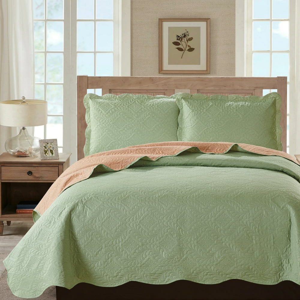 Sherry 3pc Reversible Solid Quilt Set Sage & Tan King Size Walmart