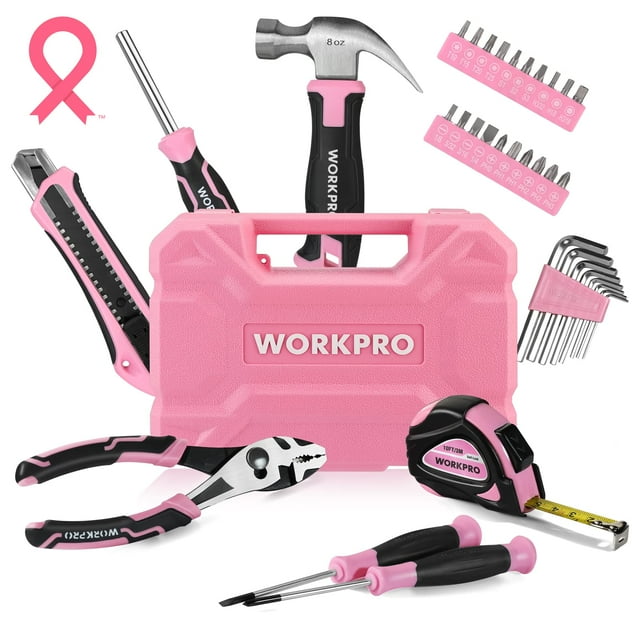 Juego de Herramientas WORKPRO 35 Piezas Rosa con Caja de Almacenamiento