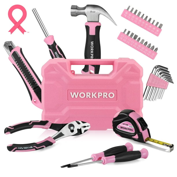 Juego de Herramientas WORKPRO 35 Piezas Rosa con Caja de Almacenamiento