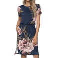 thumbnail image 1 of Robe à Manches Courtes pour Femmes, Décontractée, Col Ras du Cou, Bretelles, Manches Courtes, Imprimé Floral, Robe Ample avec Poche, 1 of 7