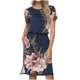 thumbnail image 2 of Puntoco Vestido Casual De Mujer Con Cuello Redondo Y Tirantes Para El Hombro, Manga Corta, Estampado Floral, Vestido Suelto Con Bolsillos, Vestido De Manga Corta Con Cuello Redondo, Azul Oscuro L, 2 of 7