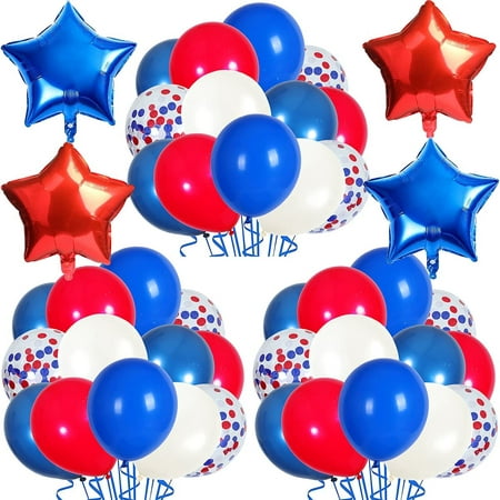 Décoration bleu rouge blanc, 64 pièces ballons bleu rouge blanc ballons  bleu rouge ballons confettis pour fête à thème baseball baby shower 4  juillet décorations drapeau américain fête de l'indépendance