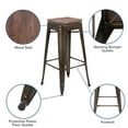 thumbnail image 4 of Merrick Lane Set of Four 30 Inch Tall Gray Metal Backless Wood Square Seat Bar Stools With Cross Braces, 4 of 15
