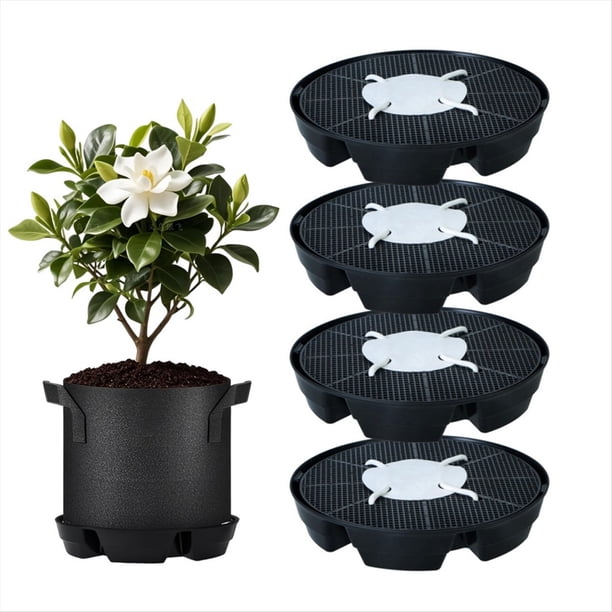 4 Platillos Autorriego para Plantas de Interior, Soporte para Platillo, de Riego Automático, Base de Maceta de Tela con 1 Bolsa de Cultivo.