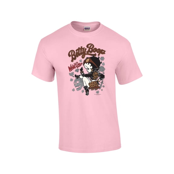Betty Boop Wild One Biker Betty Distressed Unisex Short Sleeve T-shirt Graphic Tee Graphic Tee-Light Pink-6xl
