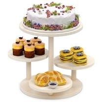 HURZMORO 4 Tier Round Cupcake Tower Stand for 50 Cupcakes,Wood Cake Stand with Tiered Tray Decor,Farmhouse Tiered Tray Decor,Cupcake Display for Birthday Graduation Baby Shower Tea Party,White