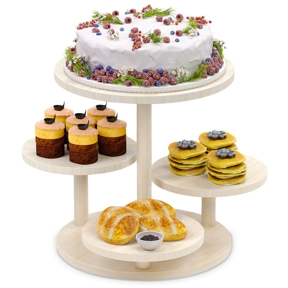 HURZMORO 4 Tier Round Cupcake Tower Stand for 50 Cupcakes,Wood Cake Stand with Tiered Tray Decor,Farmhouse Tiered Tray Decor,Cupcake Display for Birthday Graduation Baby Shower Tea Party,White