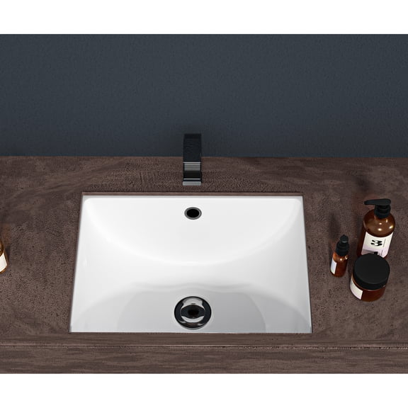 Rectangular White Ceramic Undermount Bathroom Sink 20.25x15x7.6 inches, Acid Resistant, Overflow Design, Fits Counter Nicely
