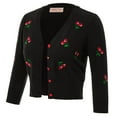 thumbnail image 4 of Belle Poque Cardigan for Women Cherries Embroidery 3/4 Sleeve V-Neck Red Buttons Placket Knitwear, 4 of 6