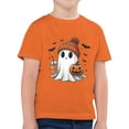 thumbnail image 4 of Gubotare Kids Halloween Shirt Boys Girls Pumpkin Face Monster Truck Graphic Tees Toddler Halloween Short Sleeve Tops Halloween Pajamas Toddler Girl (Orange,12-13 Years), 4 of 5