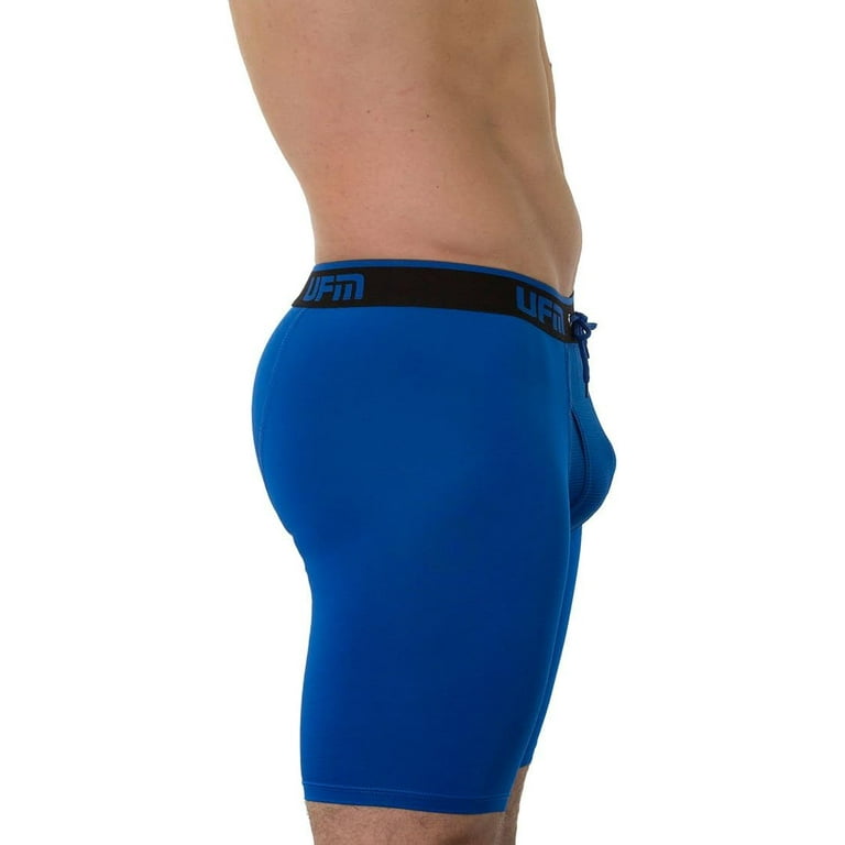 UFM Mens Underwear, 9 Inch Inseam Poly-Spandex Mens Boxer Briefs,  Adjustable REG Support Pouch Mens Boxers, 44-46(2XL) Waist, Royal Blue