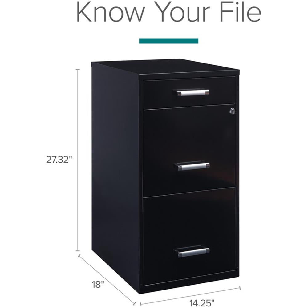 Pemberly Row 3-Drawers Metal Filing Cabinet with Pencil Drawer in Black