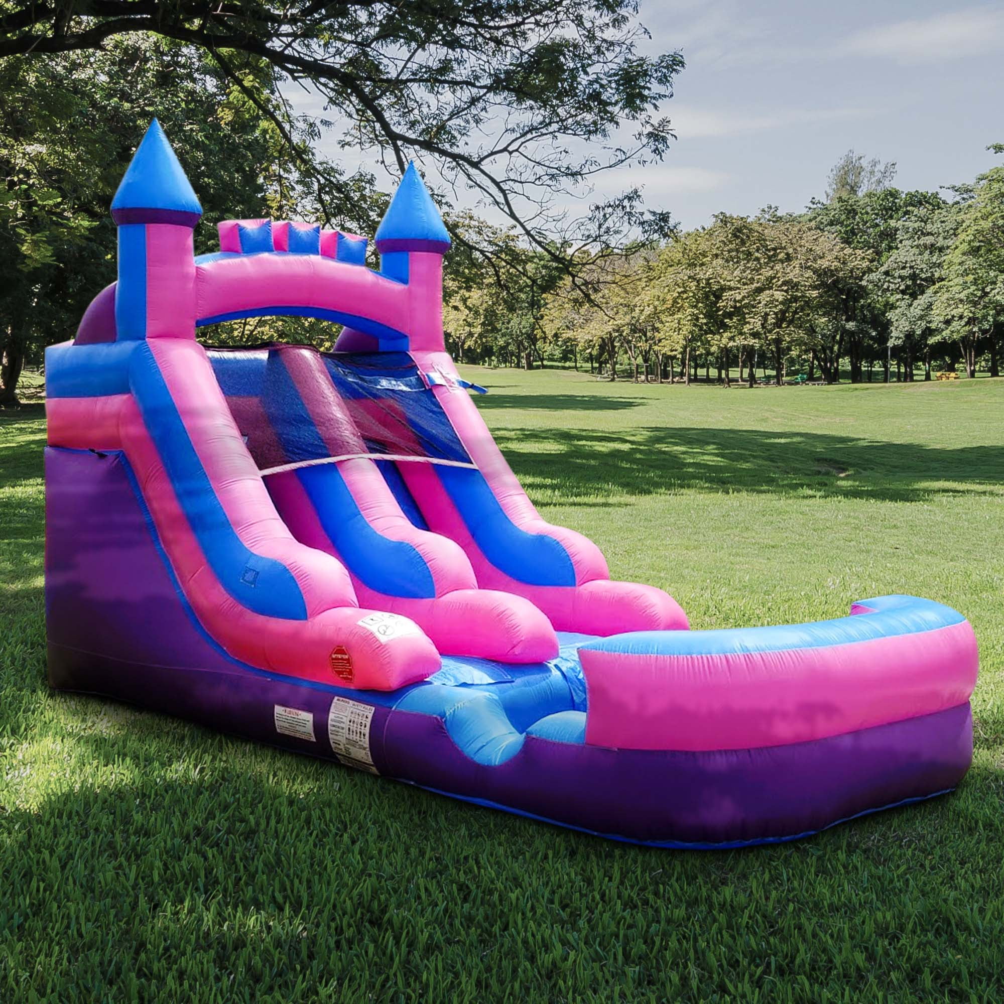 Pogo Bounce House Crossover Kids Inflatable Water Slide, Pink Castle With Blower, 12 ft