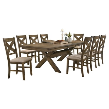 Roundhill Furniture Raven Wood 6-Piece Dining Set, Extendable Trestle ...