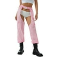 thumbnail image 3 of Women Rave Chaps Buckles Bottomless Pants High Waist Wide Leg Belted Cargo Trousers, 3 of 9