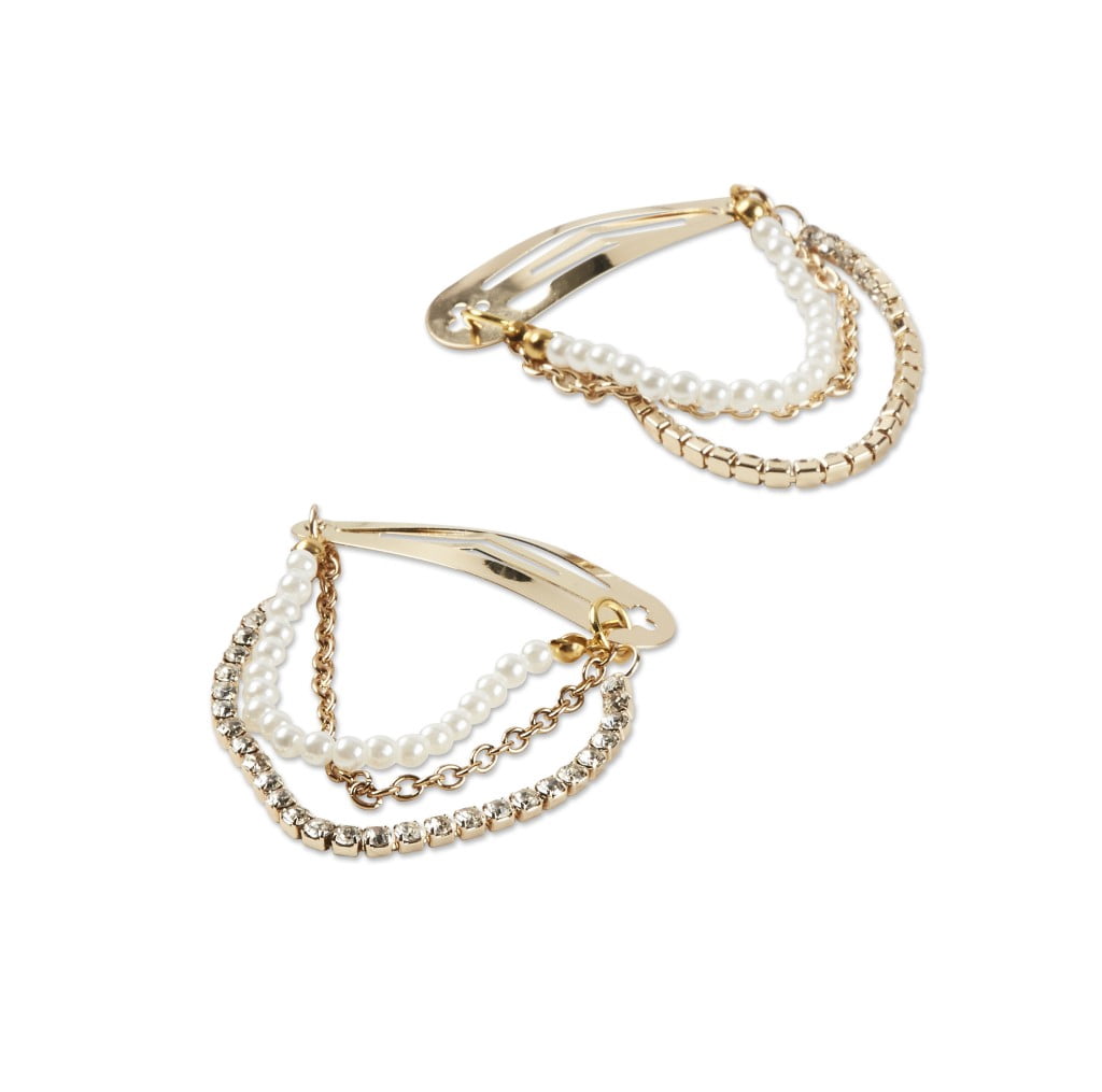 Scunci Snap Hair Clips with Pearl and Rhinestone Chains  display picture 3