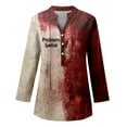 thumbnail image 3 of MHFRRA Camiseta de Halloween para Mujer, Blusa de Cuello En V con Estampado de Manchas de Sangre, Top Informal para Primavera, Verano y Otoño Negro, 3 of 4