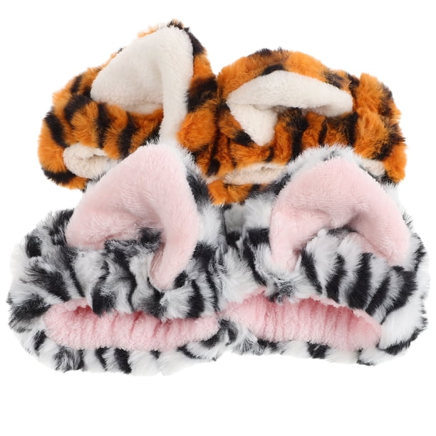 diademas elásticas con estampado de tigre y orejas de animal para mujer, para maquillaje, spa, cuidado de la piel, maquillaje, lavado facial