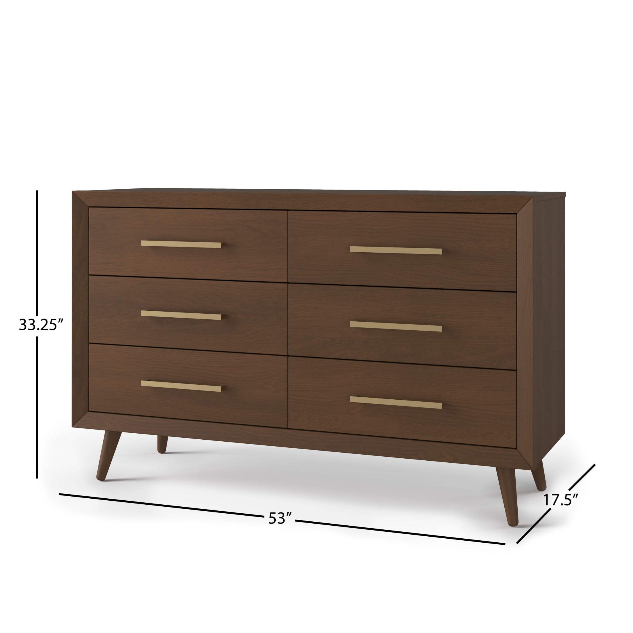 Child Craft Cranbrook 53" Interlocking 6-Drawer Double Dresser for Nursery or Bedroom, Anti-Tip Kit, Toasted Chestnut