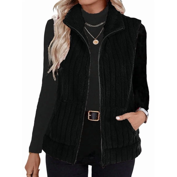 Women Quilted Vest Sleeveless Zip Up Jackets Outerwear Fall Spring Trendy Coat Black XL