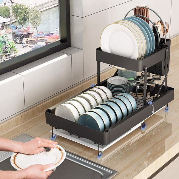 Dish Drying Rack for Kitchen Counter, Extendable (13.4” to 19.3