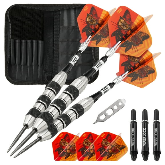 Viper The Freak Steel Tip Darts Knurled and Shark Fin Barrel 22 Grams and Casemaster Deluxe Black Nylon Dart Case