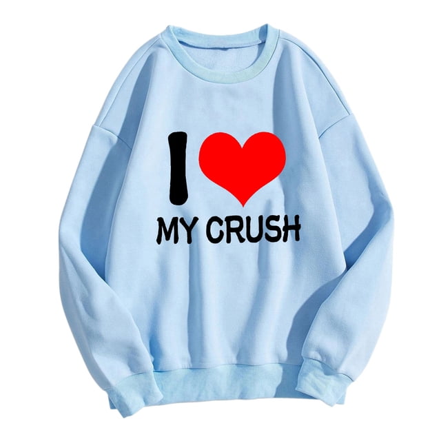 Bmisegm Sweat à Capuche Imprimé pour Femmes Col Rond Manches Longues Pull Décontracté Bleu Ciel TG
