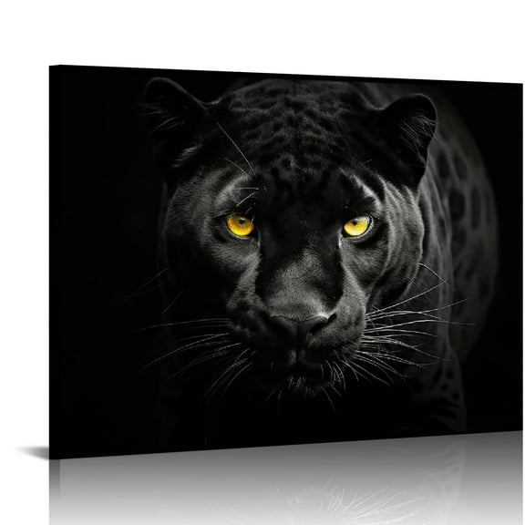 JEUXUS Black Panther Canvas Wall Art Black and White Animal Painting Wildlife Animal Pictures Poster Print Modern Leopard Artwork for Living Room Bedroom Office Decor 20x16 inch