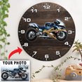 thumbnail image 2 of Personalized Photo Motorcycle Drag Racing Wooden Wall Clock, funny gift home décor for Drag Bike Racers, 2 of 4