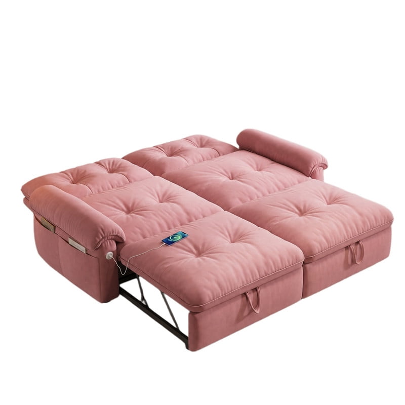 77.2" Convertible Sofa Bed, 2-in-1 Full Size Sleeper Sofa, Plush Upholstered Loveseat with USB Charging Ports & Side Pockets, Steel Frame Pull-Out Couch for Living Room, Bedroom, Apartment