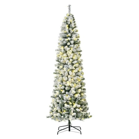 7.5ft Pre-Lit Snow Flocked Slim Christmas Tree - Douglas Fir, 350 Lights, 641 Tips