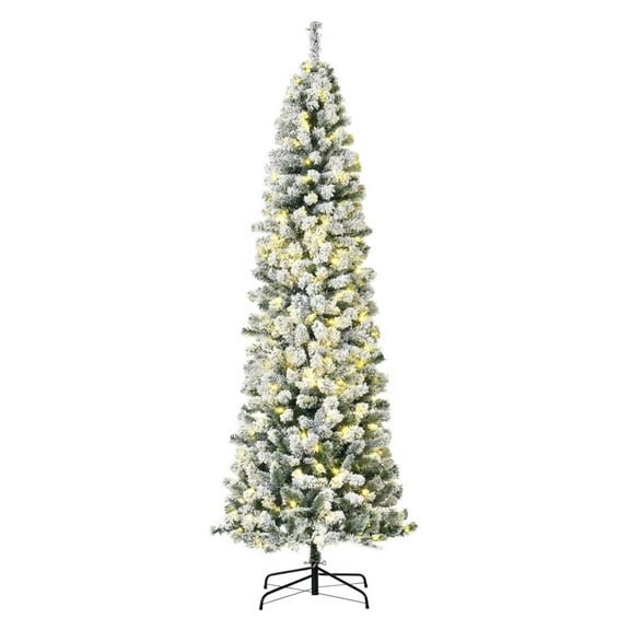 7.5ft Pre-Lit Snow Flocked Slim Christmas Tree - Douglas Fir, 350 Lights, 641 Tips