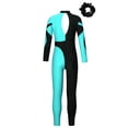 thumbnail image 2 of inhzoy Kids Girls Full Length Jumpsuit Gymnastic Leotard Unitard Rhinestone Long Sleeve Bodysuit Ballet Dancewear BlueGreen&Black-A 8, 2 of 6