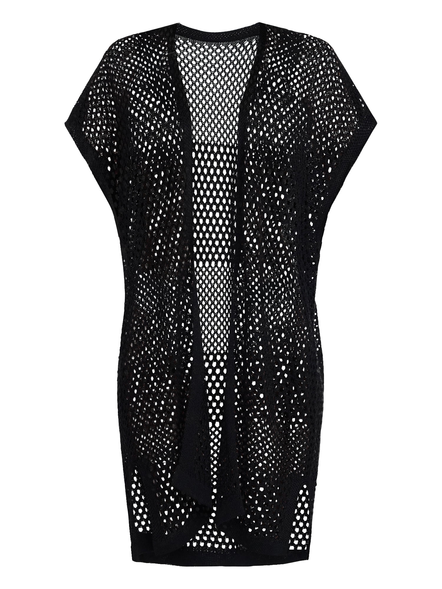 Time and Tru Women's Openwork Knit Coverup, Size L/XL, Black Soot