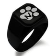 thumbnail image 1 of Stainless Steel Letter N Initial Cat Dog Paws Monogram Engraved Engraved Square Flat Top Biker Style Polished Signet Ring, 1 of 1