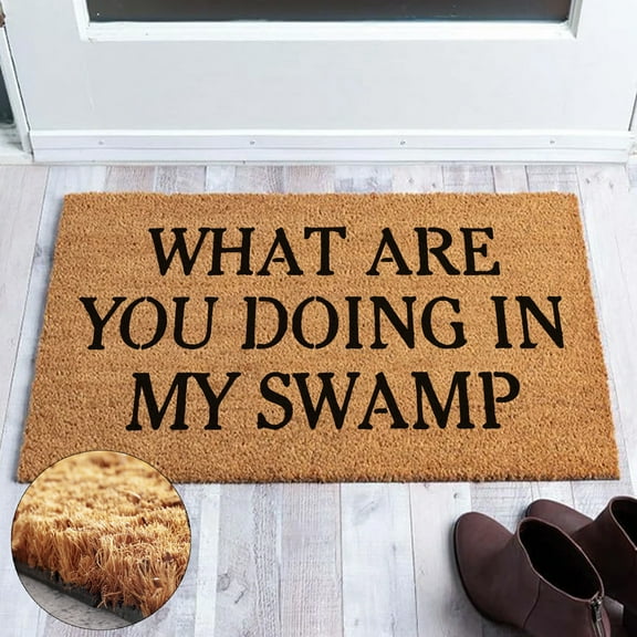 Funny What are You Doing in My Swamp Welcome Front Porch Decor Doormat for The Entrance Way Personalized Rug with Heavy-Duty PVC Backing Non Slip Outdoor Coir Cute Doormat 23.6 x 15.7inch