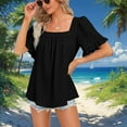 thumbnail image 2 of Square Neck Tops for Women, Yigetop Women's 2025 Summer Tops Trendy Short Sleeve Tshirt Ruffled Flared Sleeve Casual Square Neck Loose Fit Shirt Womens Summer Tops Black M, 2 of 5