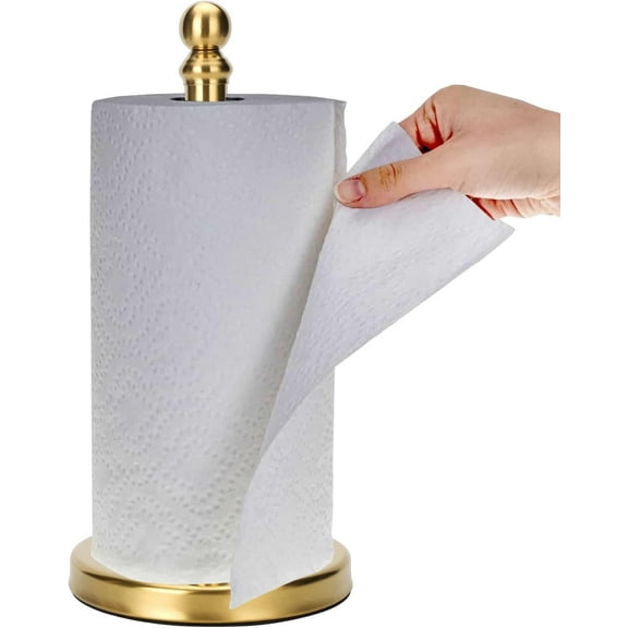 Gold Paper Towel Holder Countertop, Standing Paper Towel Roll Holder for Kitchen Bathroom, with Weighted Base for One-Handed Operation (Gold)