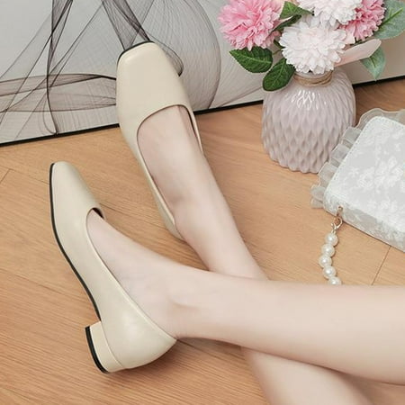 Xysaqa Womens Shoes  Womens Walking Shoes Round Head Small Leather Shoes Flat Heel Collision Ladies Single Lazy People Kick Off Shoes Womens Flats Savings!