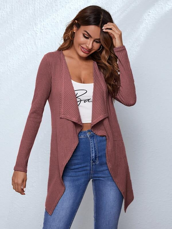 long waffle cardigan