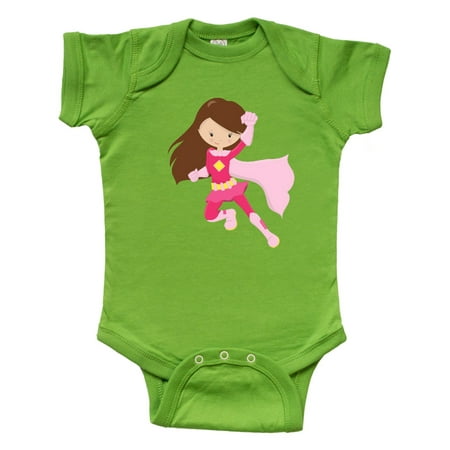 

Inktastic Superhero Girl Brown Hair Pink Costume Gift Baby Girl Bodysuit